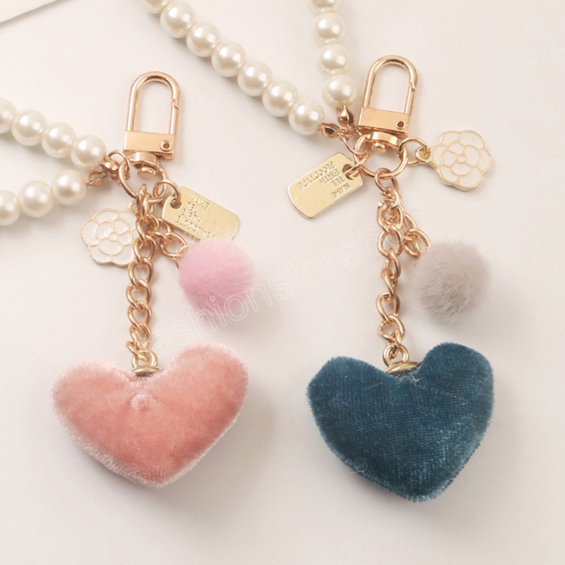 Plush Love Keychain Fashion Multi-colored Decorative DIY Bag Decoration Pendant Pearl Keychain Earphone Sleeve Pendant