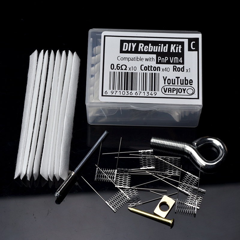VAPJOY Rebuild Kit voor PNP VM4 0.6ohm Coil Head Repair Vervanging DIY Tool Mesh Coil Wire Kit Build Tool met Cotton Rod Pod System Coils Head DHL
