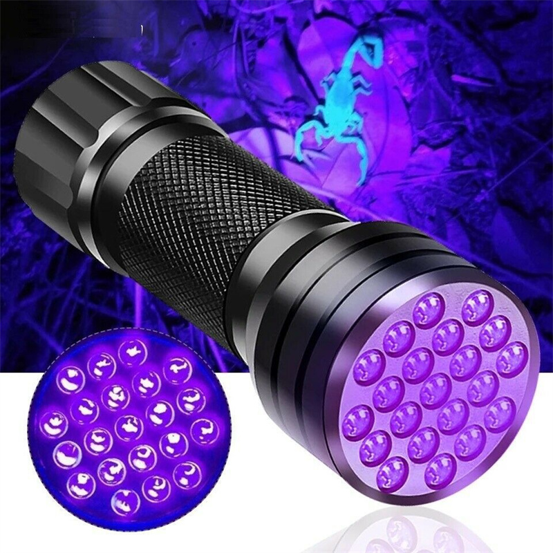 울트라 바이올렛 블랙 라이트 21 LED 손전등 UV 토치 램프 라이트 미니 알루미늄 휴대용 UV 손전등