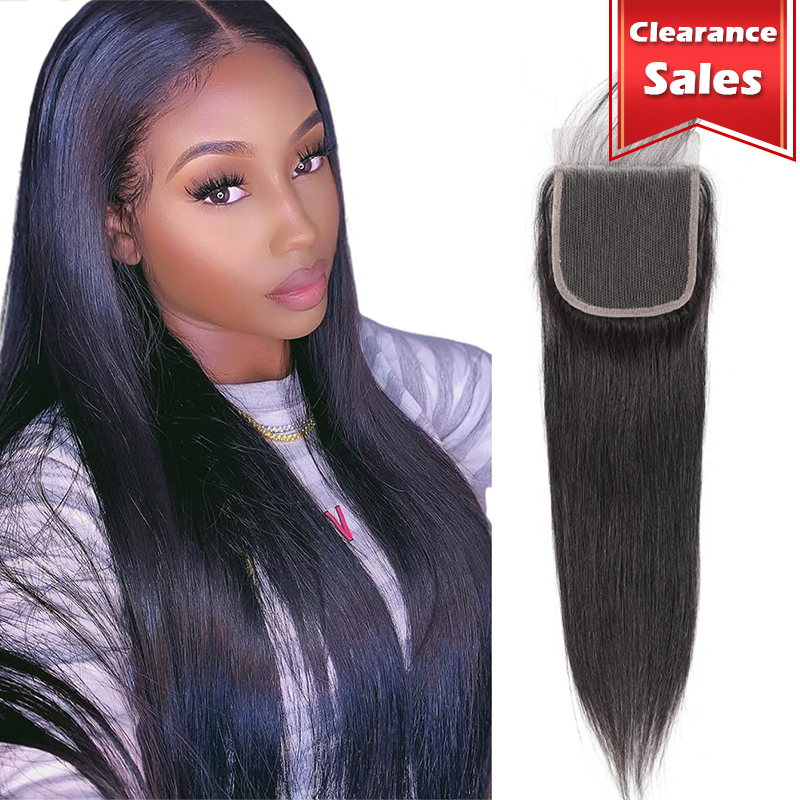 Vente de dédouanement Clôture en dentelle droite 4x4 Clôture de pièce gratuite 100% brésilien Vierge Human Hair Lace Ferme Claid Body Wave Wavy With Baby Hair 8 10 12 pouces