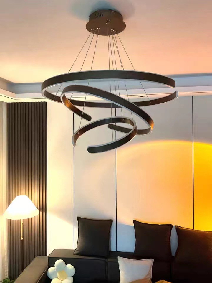 LED -pendellampa Modern 3 runda ringar C Form takljuskronor för levande matsal trappa hängande lampa