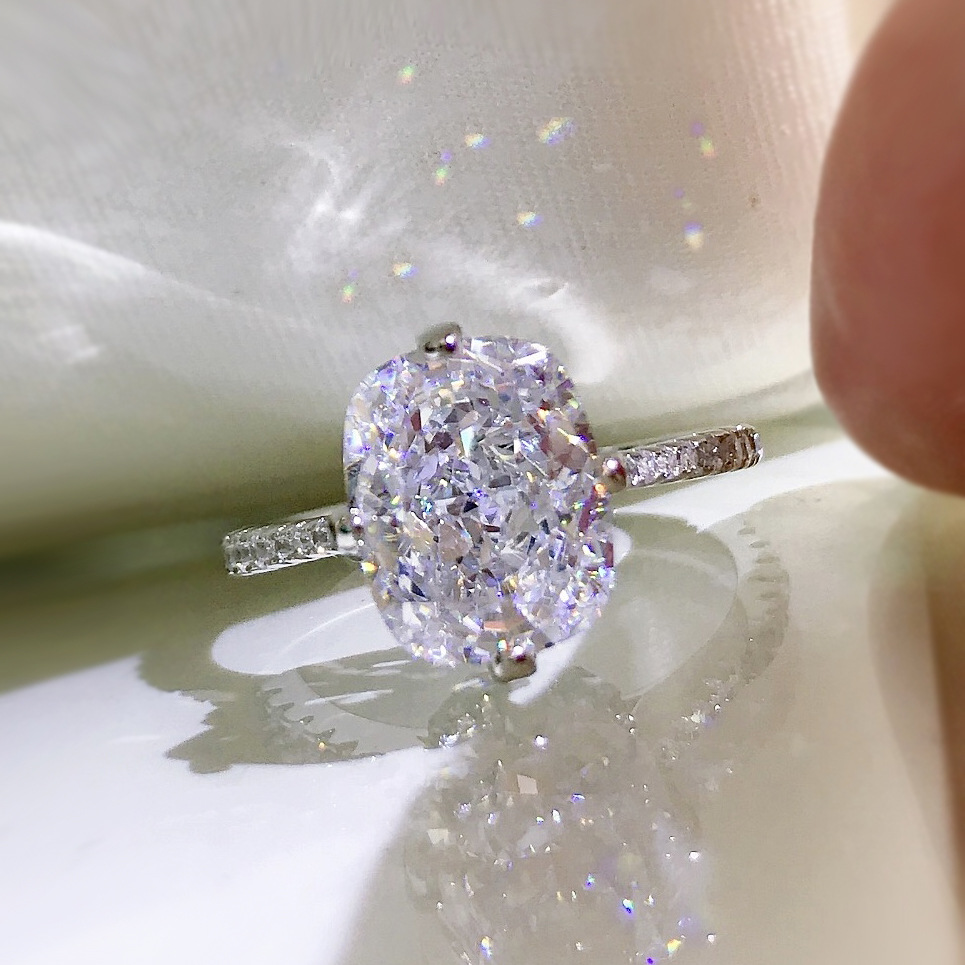 쿠션 컷 컷 3ct Moissanite 다이아몬드 반지 여성을위한 100% 진짜 925 스털링 실버 파티 웨딩 밴드 반지 약혼 보석