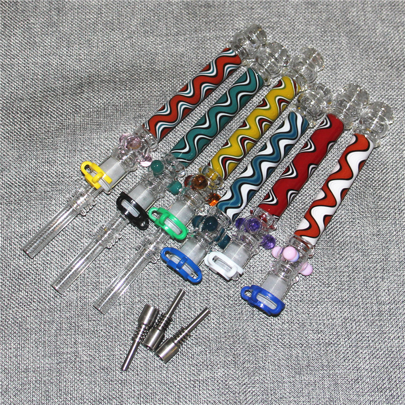 wholesale hookahs 10mm mini nectar dab straw pipes glass smoking nectar dabs with titanium tips quartz tip oil burner pipe carb caps