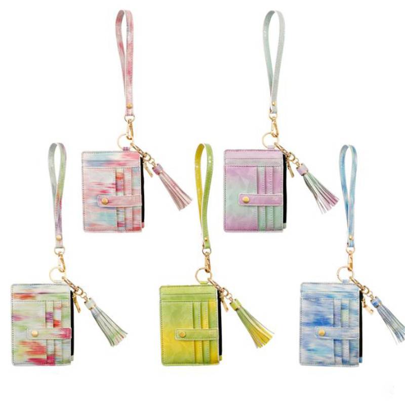 wrist strap key chain card case wholesale large capacity card slot PU colorful leather coin purse women df101