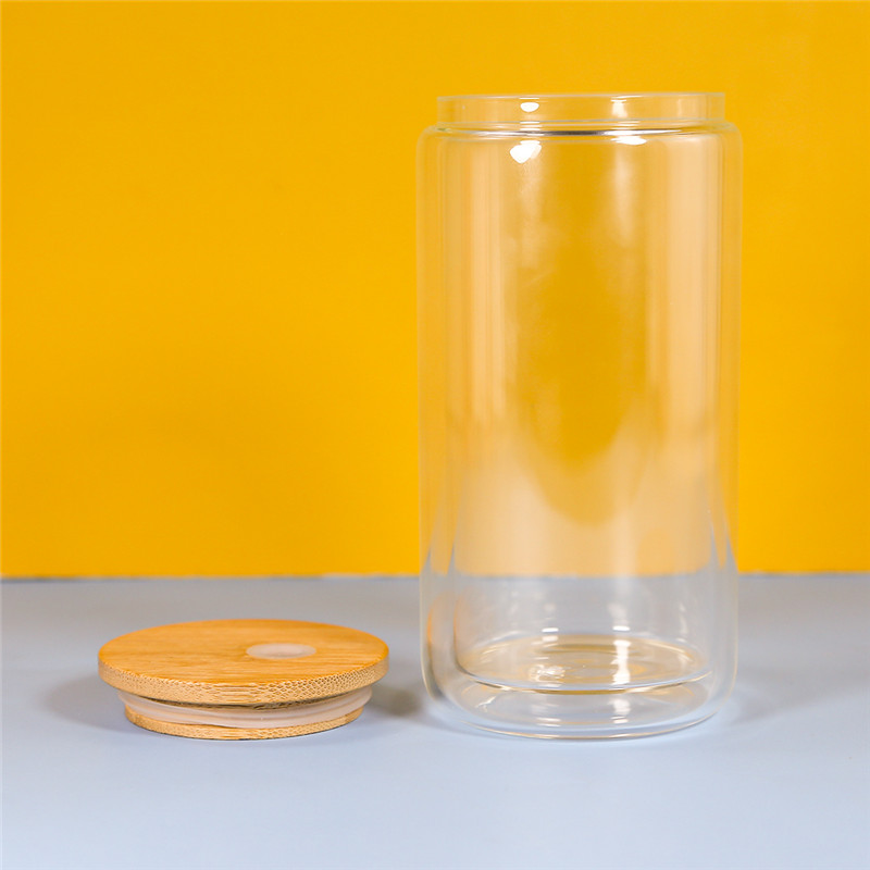 US Warehouse 16oz 25oz Sublimation Double Wall Tumbler Clear Beer Glass Glass Transfer Transfergan Bamboo Lid Straw Christmas Snowball Drinking Cups B5