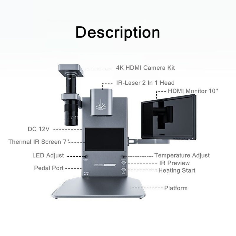 2-in-1 Infrared Thermal Imaging Inspection Built-in Laser Heating De-soldering Function BGA Rework Station LY IR777 For Mobile