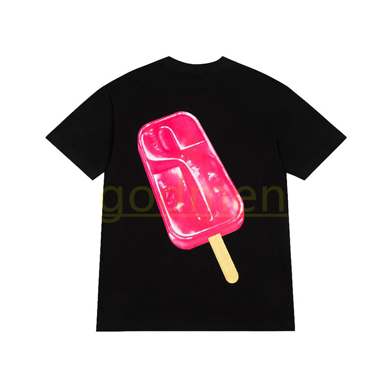 Mens Womens Black White T Shirt Men Casual Loose Popsicle Print Shirt Couples Clothing Street Shorts Sleeve Clothes Asian Size S-XL