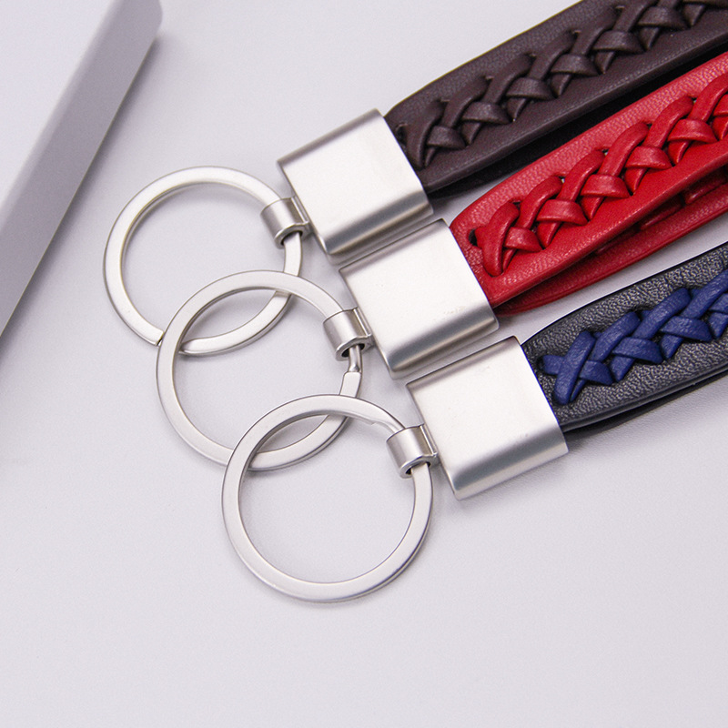 DIY Leather Keychain Metal Car Keychains Woven Key Chains Bag Pendant Keyring Customized Logo