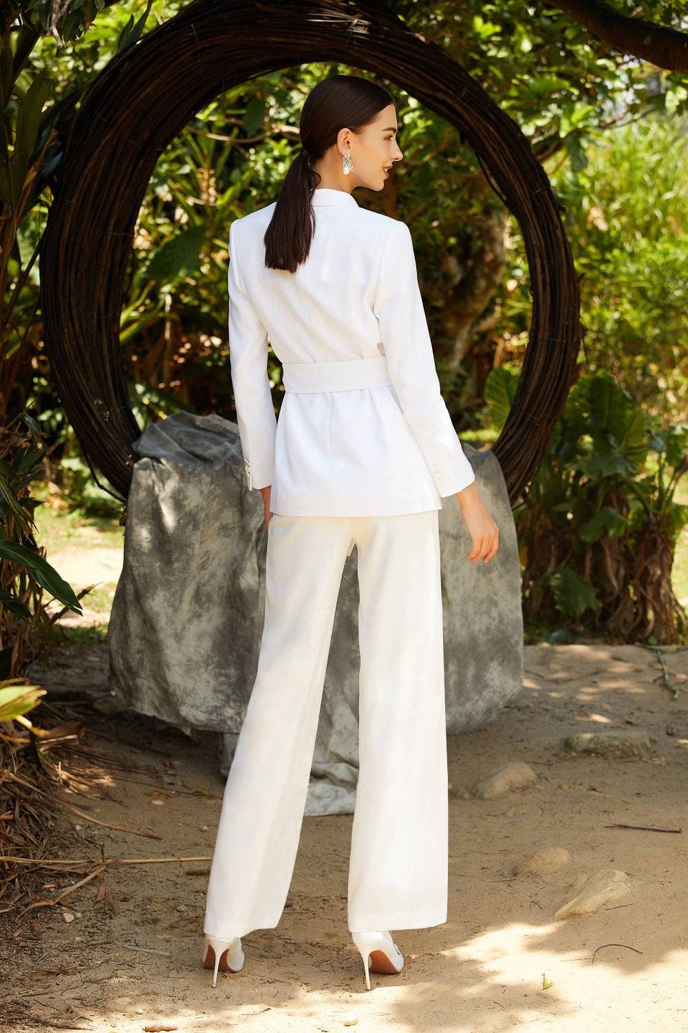 White Elegant Women Blazer Suits Tailored Lady Pants Sets Prom Formal Guest Wear For Wedding 