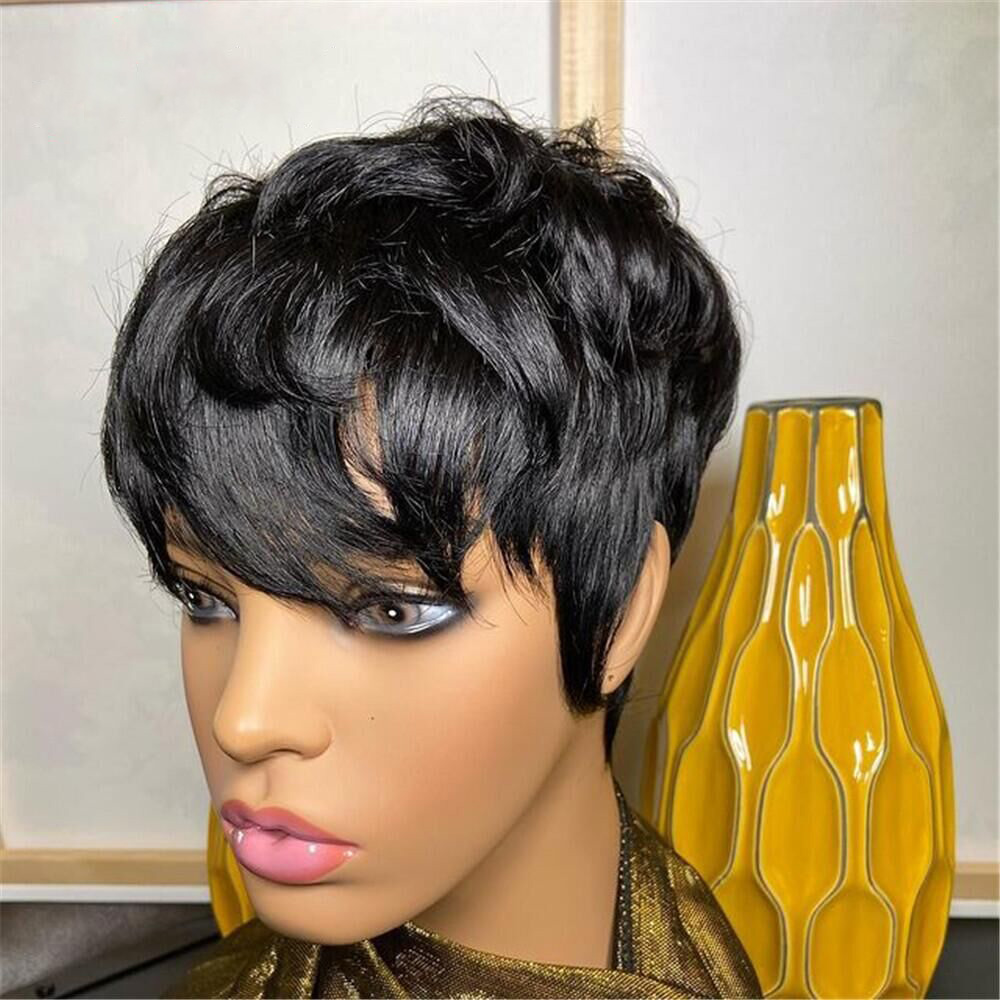 Red Bourgondië 99J Color Short Bob Pixie Cut Wig met pony Natural Rechte Wave Indian Remy Human Hair Pruiken voor zwarte vrouwen