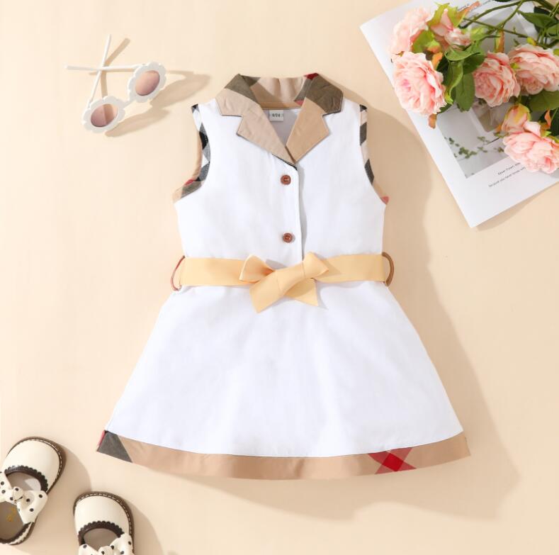 Été bébé filles robes à carreaux coton nouveau-né sans manches gilet robe avec nœud papillon col rabattu infantile princesse robes enfant en bas âge jupes fille jupe