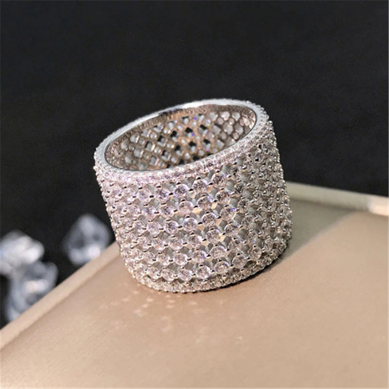 Hollow AAAAA Zircon Ring White Gold Filled Party Wedding band Rings for Women Bridal Engagement Jewelry Birthday Gift