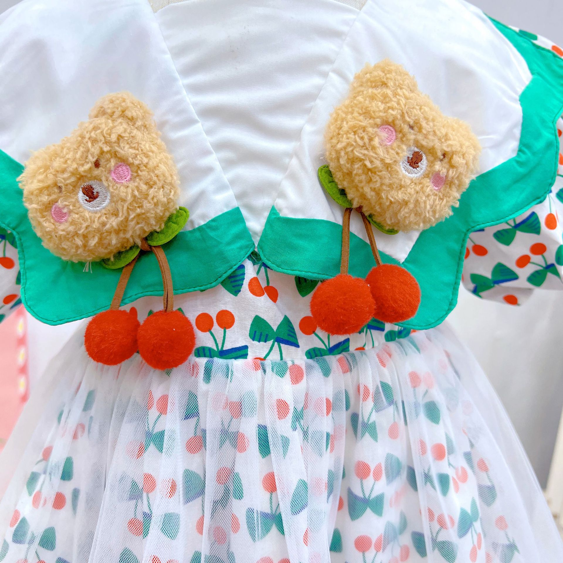 Criança criança garotas vestido de cereja verão roupas de bebê vestidos de princesa 2-7y