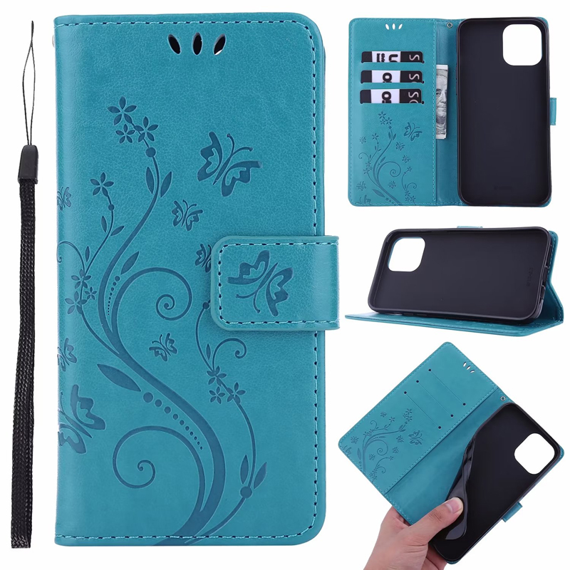 Flower Butterfly Leather Wallet Cases for iphone 14 pro max 13 12 11 XR XS MAX 6G 7G Fashion Luxury Flip Cover Card Slot ID Holder Pouch