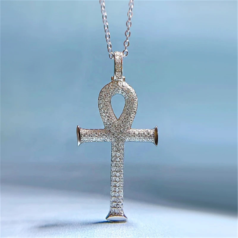 Handgjorda Moissanite Diamond Cross Necklace 100% Real 925 Sterling Silver Party Wedding Pendants Halsband för kvinnliga män smycken