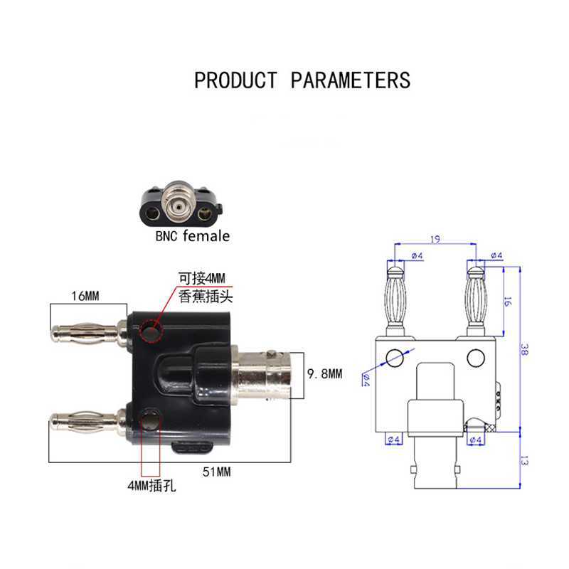 Hantek BNC Женская до двойной строки банановая штепсельная штекер MM Banana Adadcter Connector Multiemeter Tool Accessories Accessory