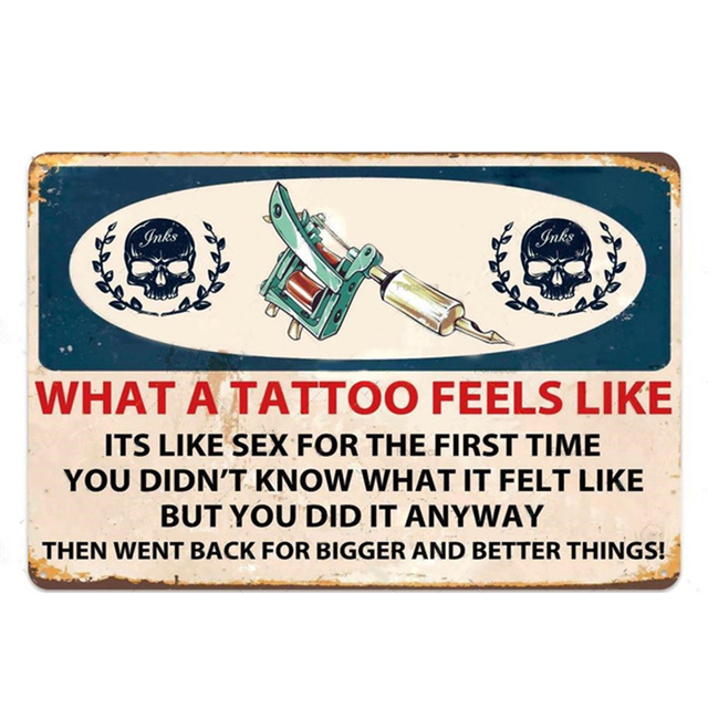 Tatuaż blaszany znak vintage fryzjer tatuaży studio sklep sklepik dekoracje ścienne seksowne lady dziewczęta metalowe znaki przypinane żelaza malowanie rdzy 30x20cm W03
