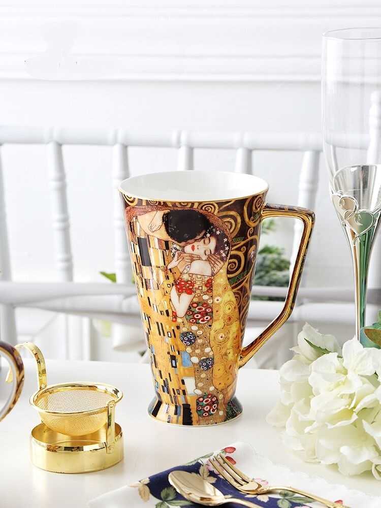 Klimt Kiss Porcelian Mubs Puchar kawy Gustav Klimt Bone China Tea Cup Wedding Birthday Prezenty biurowe Drinkware Dekoracja domu