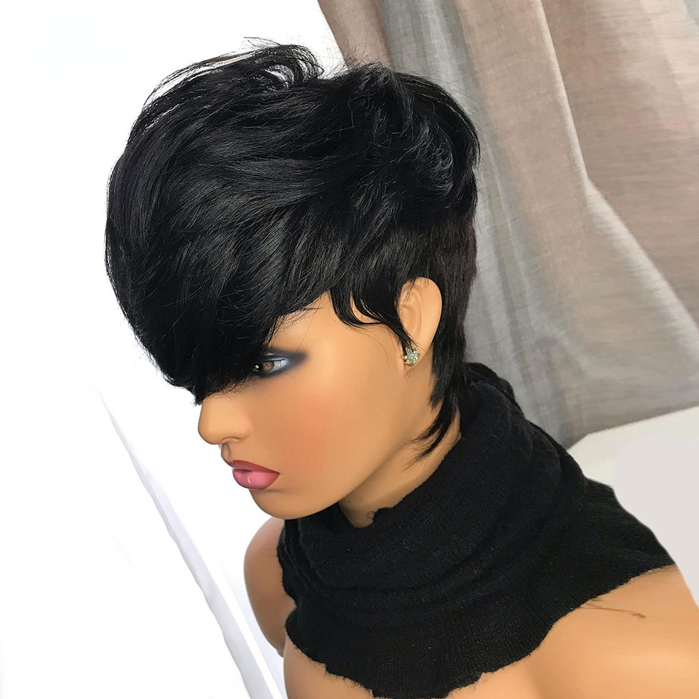 Short Bob Straight Human Wigs With Bangs Brazilian Virgin Hair Pixie Cut Wig Natural Full Lace Front Cheap Human Hair Wigs For Black Women