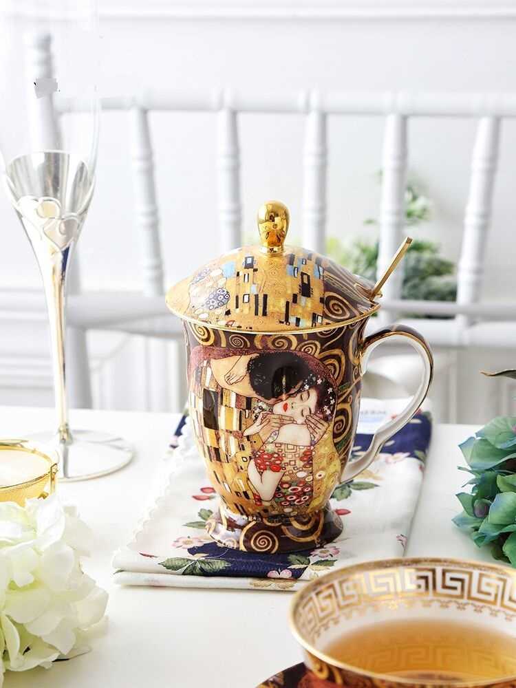 Klimt Kiss Porcelian Mubs Puchar kawy Gustav Klimt Bone China Tea Cup Wedding Birthday Prezenty biurowe Drinkware Dekoracja domu