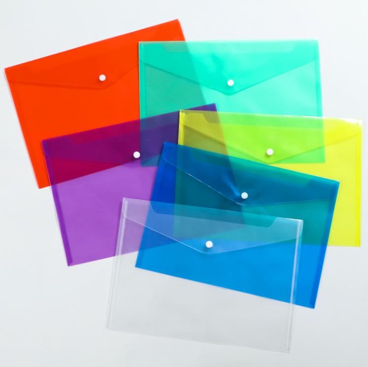 Sacos de arquivo de documentos A4 com botão Snap Button Transparent Envelopes Plástico Pastas de papel SN4109