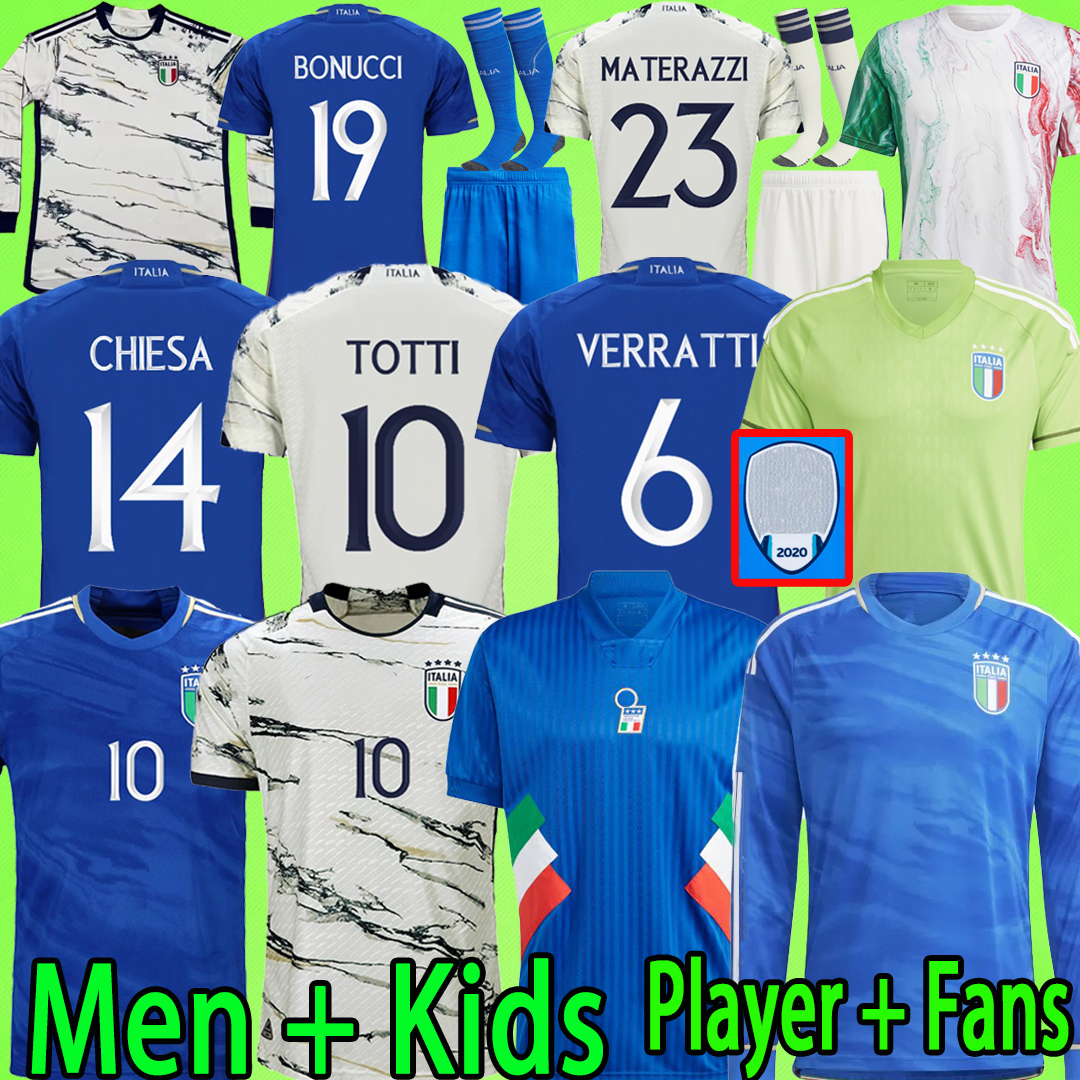 2023 2024 Italië Soccer Jerseys Player Versie Maglie Da Calcio Lange Mouw Totti Chiesa Training Suit Italia 23 24 Doelman voetbalshirt T Men Kids Kit Sets