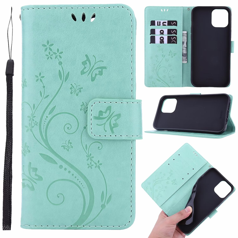 Flower Butterfly Leather Wallet Cases for iphone 14 pro max 13 12 11 XR XS MAX 6G 7G Fashion Luxury Flip Cover Card Slot ID Holder Pouch