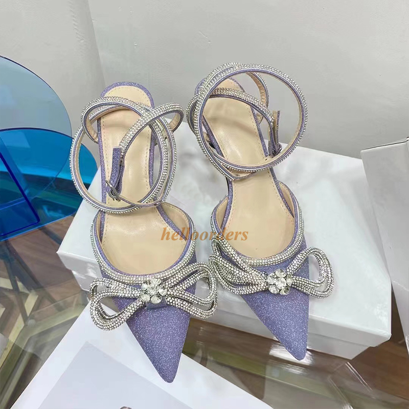 Mach Sandals Mach Heels with Box Glitter Bowties Pumps Crystal 장식 라인석 이브닝 신발 Mach Spool Dreest Shoes Women Luxury Heeled