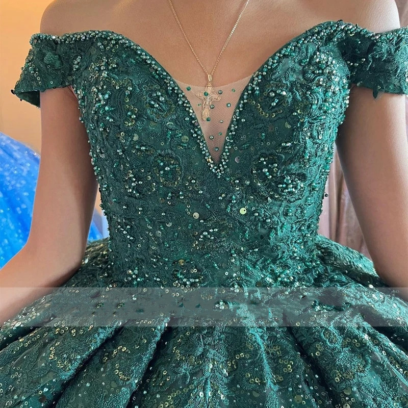 New Arrival Dark Green Lace Beaded Quinceanera Dresses 2023 Ball Gown Sweet 16 Dress Birthday Party Gowns