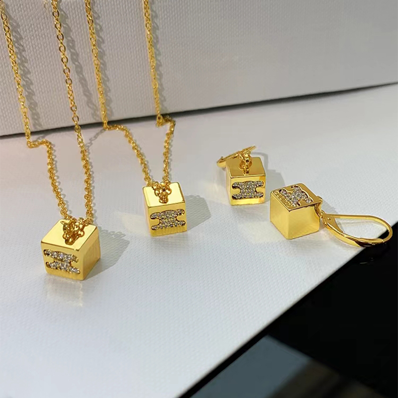 CEL Arc de Triomphe cube diamond pendant necklaces & bracelet & earrings designers jewelry for women party gold mens necklace chai255n
