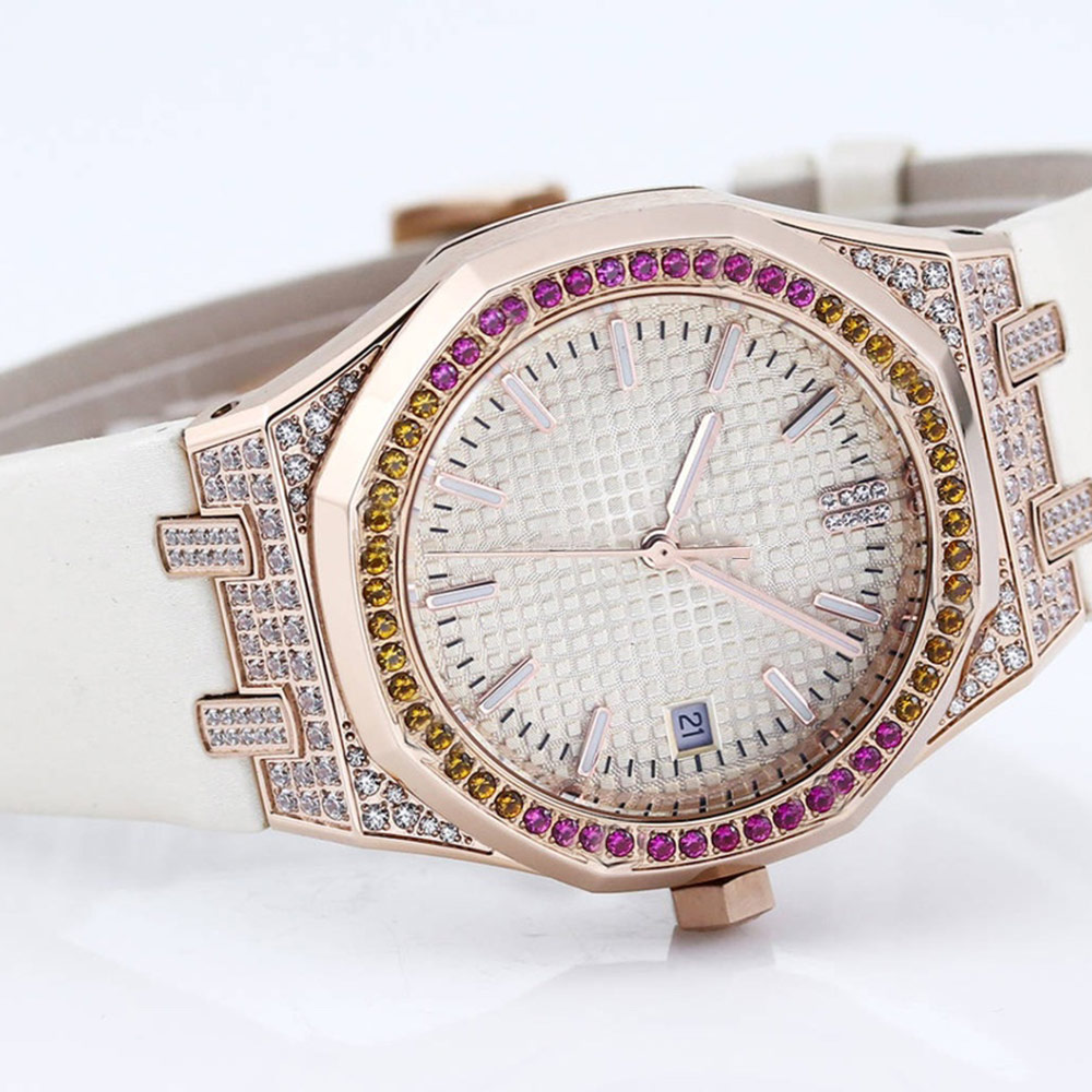 Women Watch Automatic Mechanical Movement Watches 37mm Case With Rainbow Diamonds Ladies Business Wristwatches Montre de Luxe