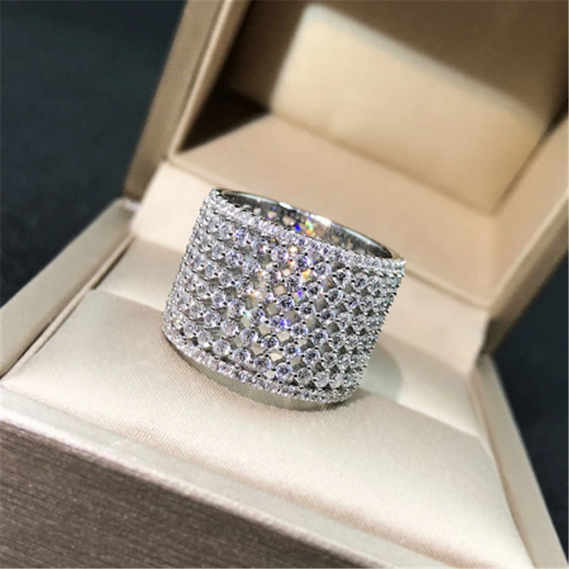 Hollow AAAAA Zircon Ring White Gold Filled Party Wedding band Rings for Women Bridal Engagement Jewelry Birthday Gift