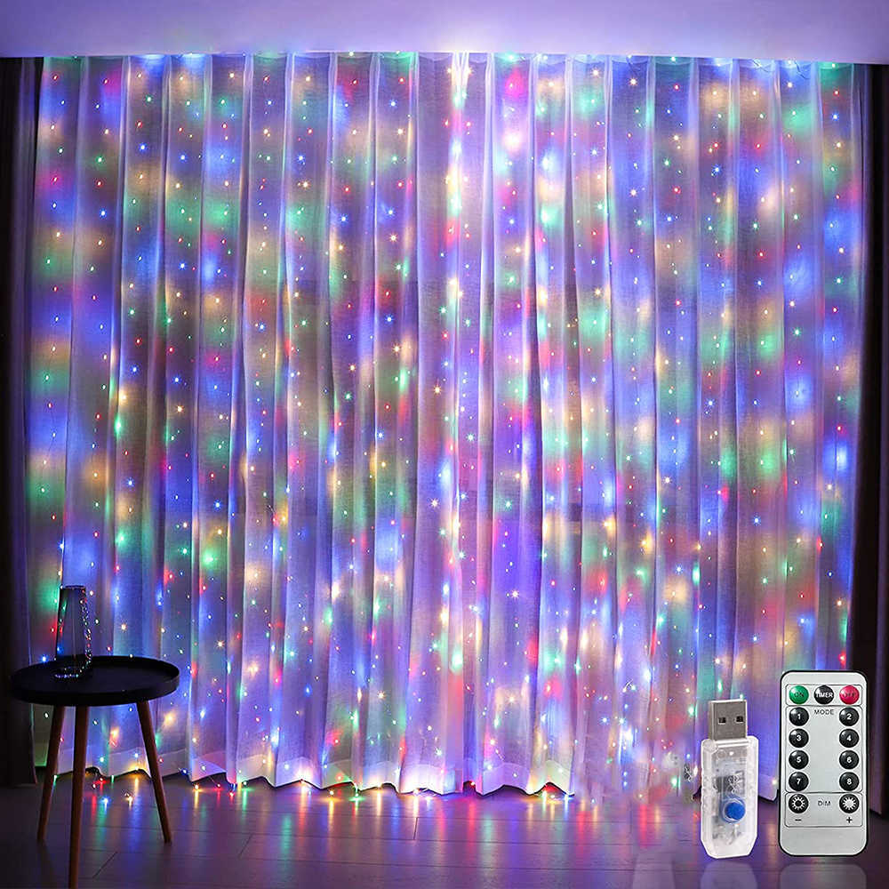 LED -remsor 3M USB Fairy Lights LED Curtain String Light Garland Festoon för rumsfönster 2023 Ramadan Christmas Outdoor Wedding Home Decor P230315