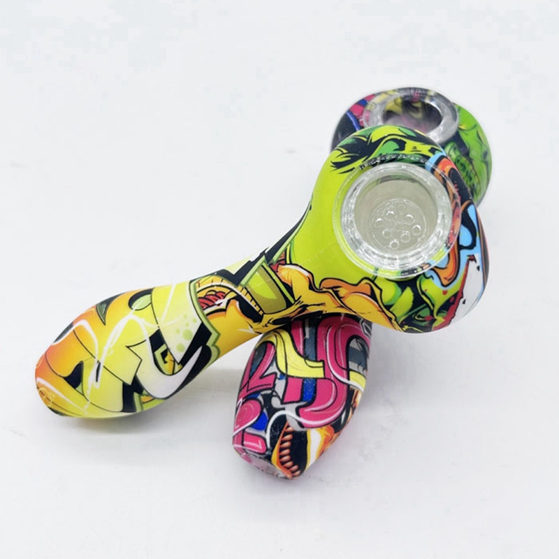 Pretty Colorful Pattern Silicone Portable Style Pipes Herb Tobacco Oil Rigs Glass Multihole Hole Filter Bowl Handpipes Smoking Cigarette Hand Holder Tube DHL