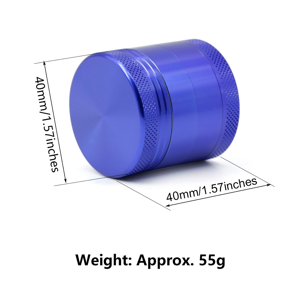 Molinillo de hierbas de aleación de aluminio de 4 piezas de diámetro.Molinillos para fumar con dientes afilados de 40mm y 4 capas, accesorio portátil para especias y tabaco de varios colores