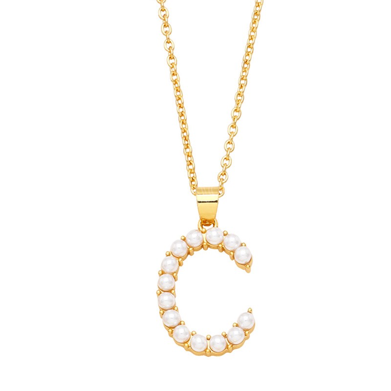 Mode inledande namn halsband för kvinnor koppar guldpläterad pärla 26 a-z engelska bokstäver alfabet hänge halsband smycken