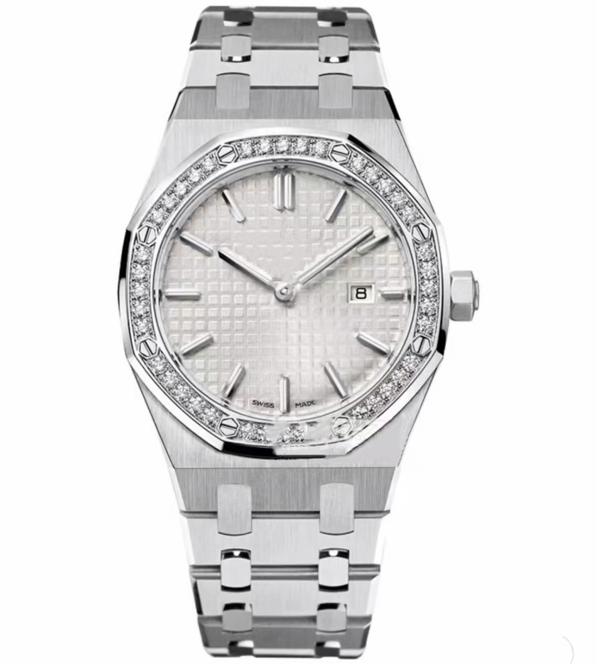 Montre de créateur Montre à quartz de haute qualité 316 Argent en acier inoxydable Cadran incrusté de diamants 33 mm Or et bracelet multicolore Boîtier Montre de luxe pour femme