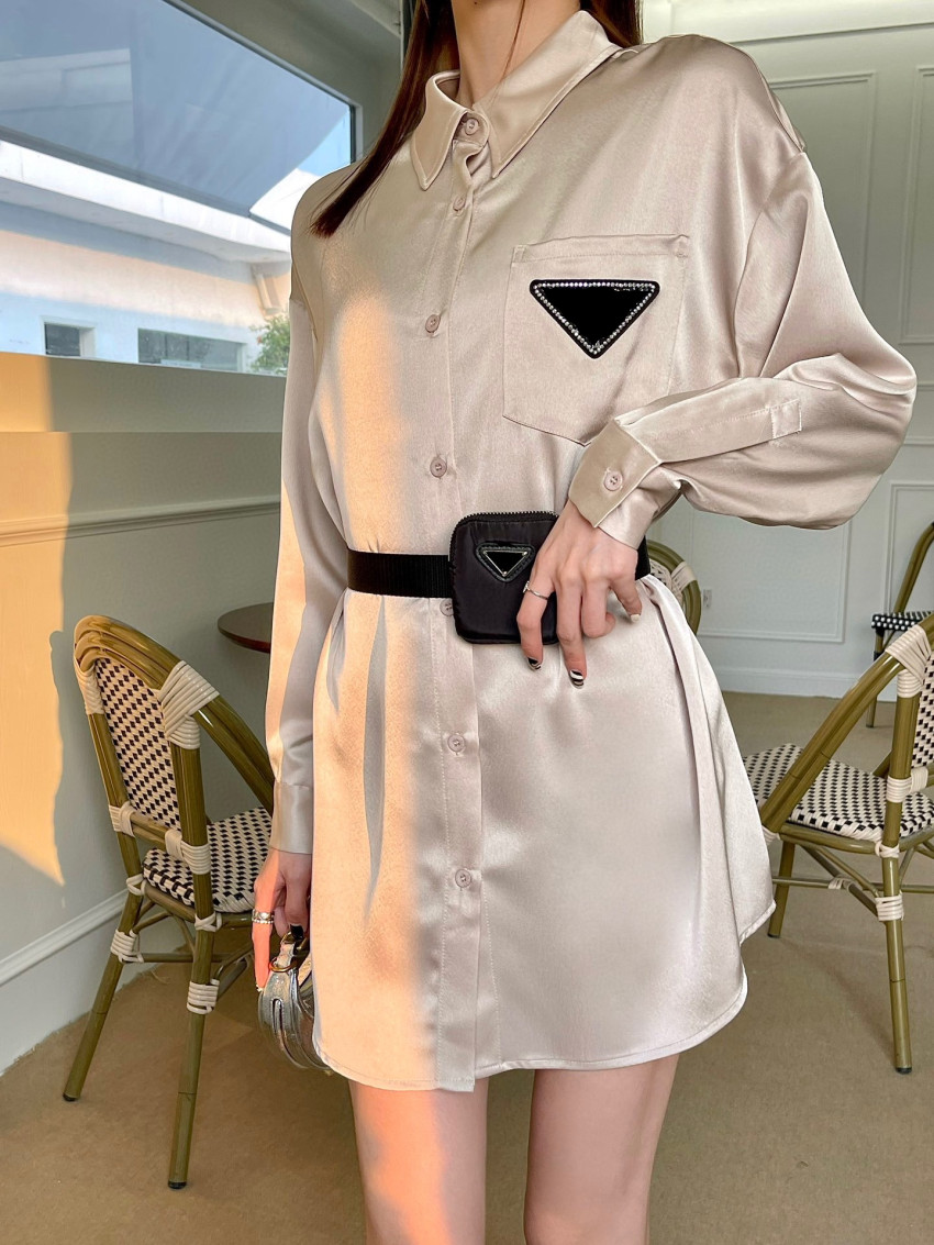 Sashes Blouse for Womens Designers Triangle Letter Shirts Tops Quality Chiffon Women`s Blouses Sexy Coat with Waist Bag SML