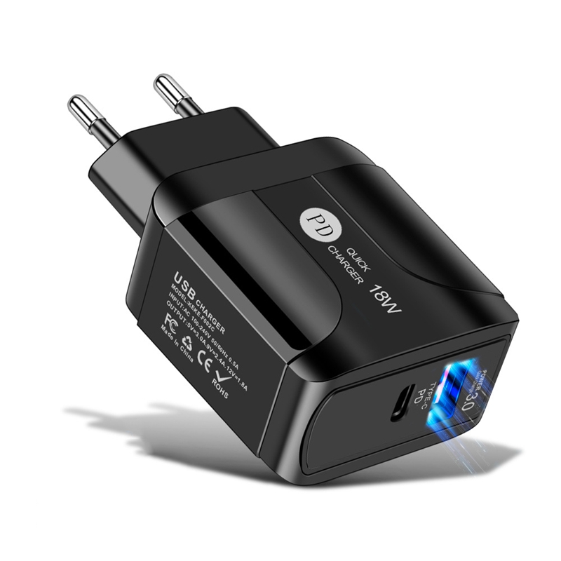 18W QC 3.0 TYPE TYPE CRAFT C Charger PD WALL ARCRGERS EU US UK PLACK FOR IPHON