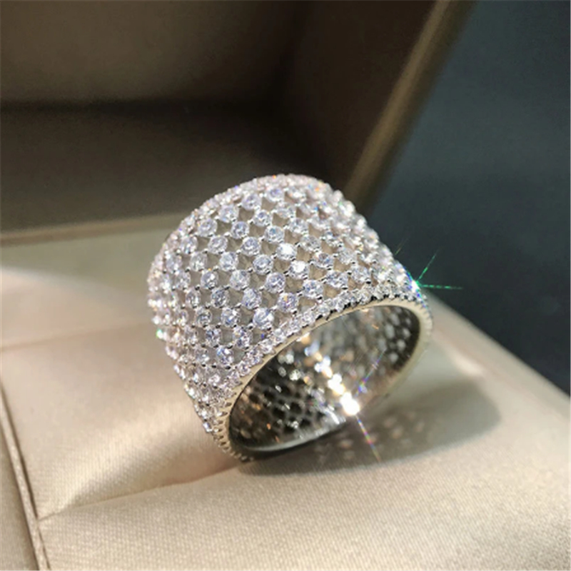 Hollow AAAAA Zircon Ring White Gold Filled Party Wedding band Rings for Women Bridal Engagement Jewelry Birthday Gift