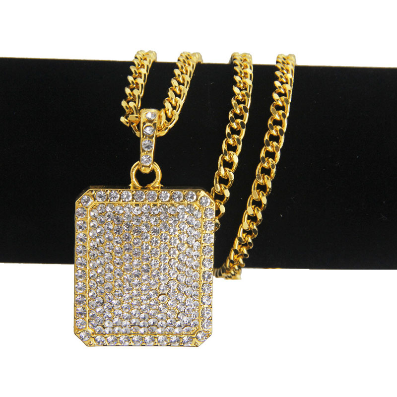 Trendy Bling Bling Dog Tags Pendant Necklace Hip Hop Jewelry 18K Gold Plated Full Crystal Rhinestones Iced Out Jewelry For Men Women Punk Rocker Accessories