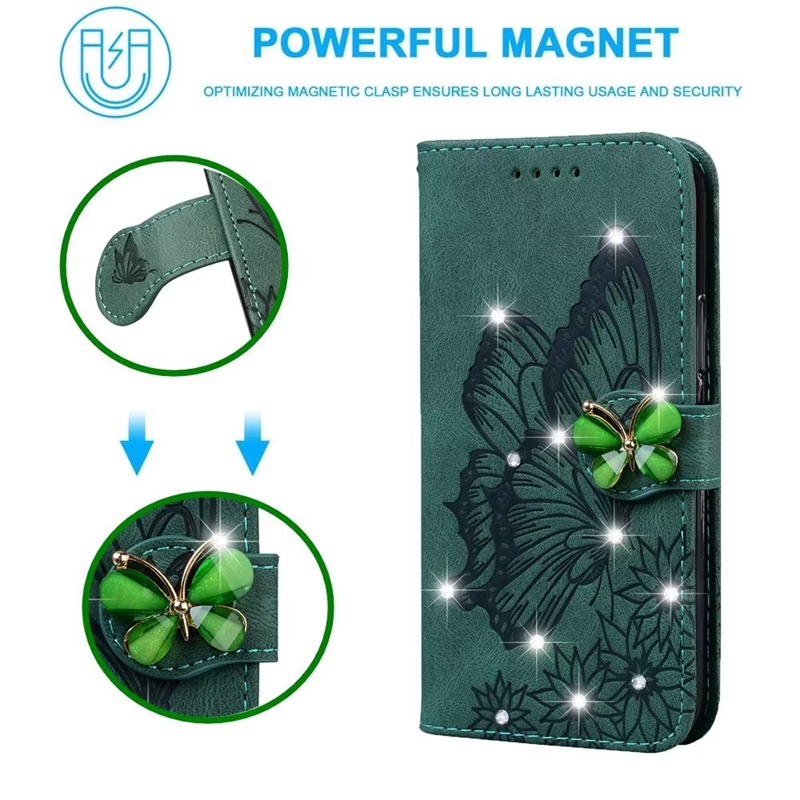 Étuis portefeuille en cuir papillon 3D pour Redmi 10C 10A 10 5G A1 2022 Xiaomi 12T Pro Google Pixel 7 Pro 7A 6 6A Samsung A54 Bling Diamond Print Support d'impression Flip Cover Pouch