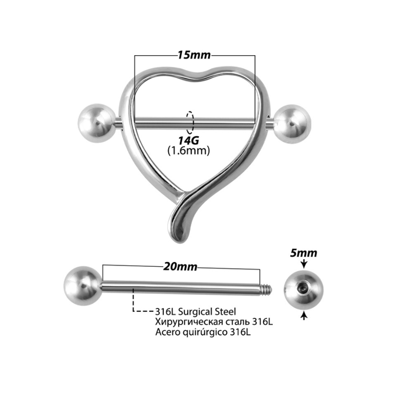 Surgical Steel Peach Heart Nipple Ring Body Nipple Shield Piercing Jewelry For Men and Women