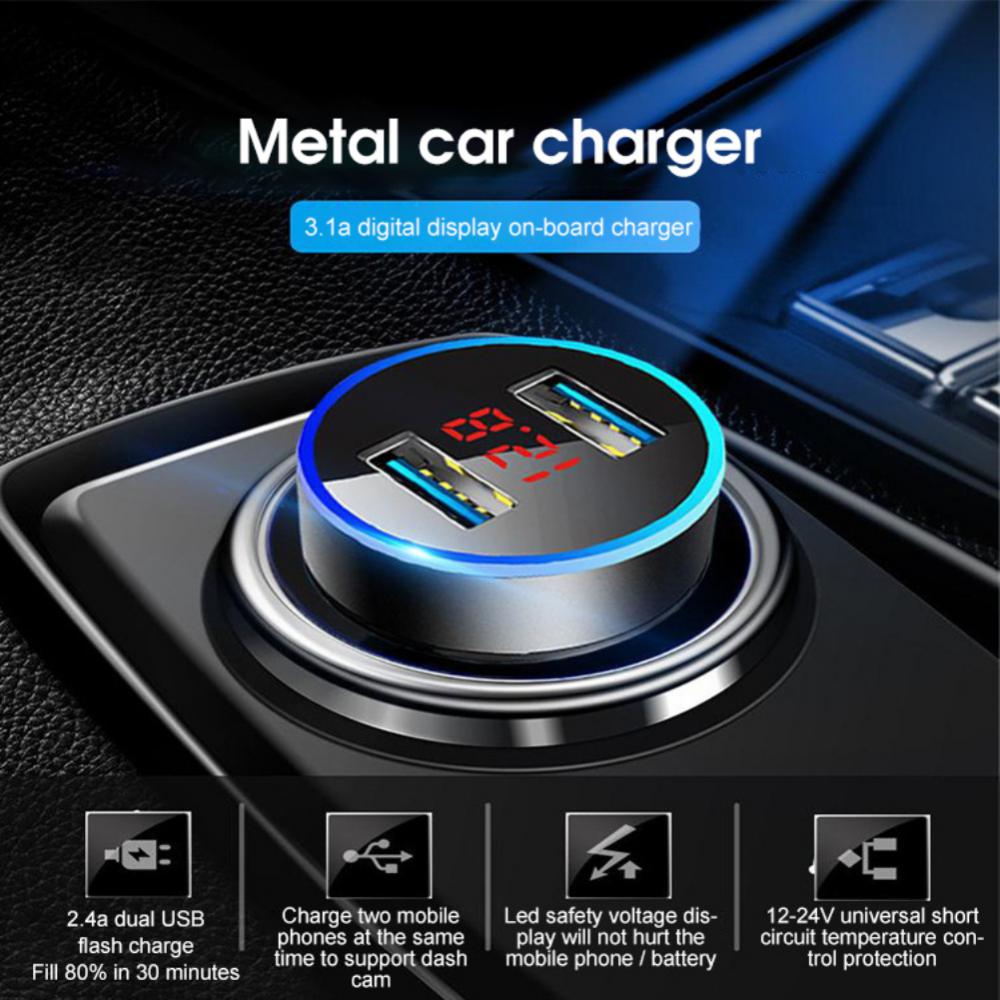 Update Dual USB Car Charger Cigarette Lighter Qc3.0 Super Fast Charge Digital Display One Drag Two Charger Car Accessories