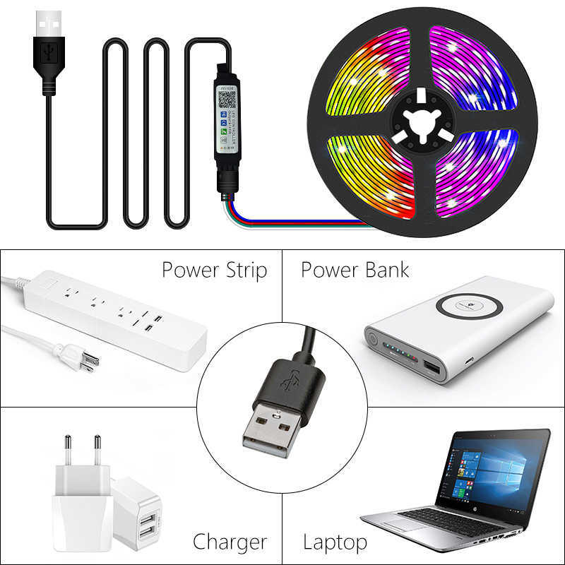 LED-Streifen USB-LED-Streifenlichtband 2835 Bluetooth SMD 5V USB-RGB-Leuchten Flexibles LED-Lampenbandband RGB Selbstklebende TV-Desktop-Diode P230315