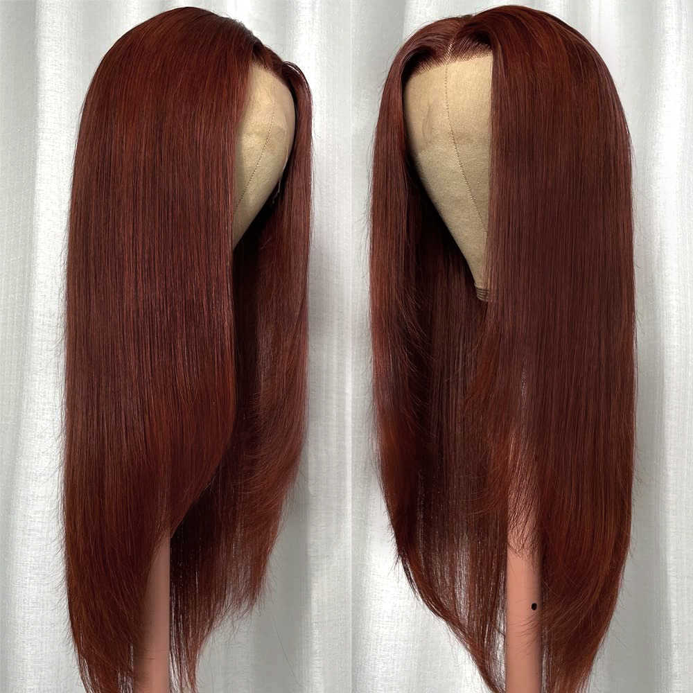 Синтетические парики красновато -коричневые слоистые кружевные шнурки для чернокожих женщин Бургундии 13x4 T Прямые синтетические волосы косплей 230227