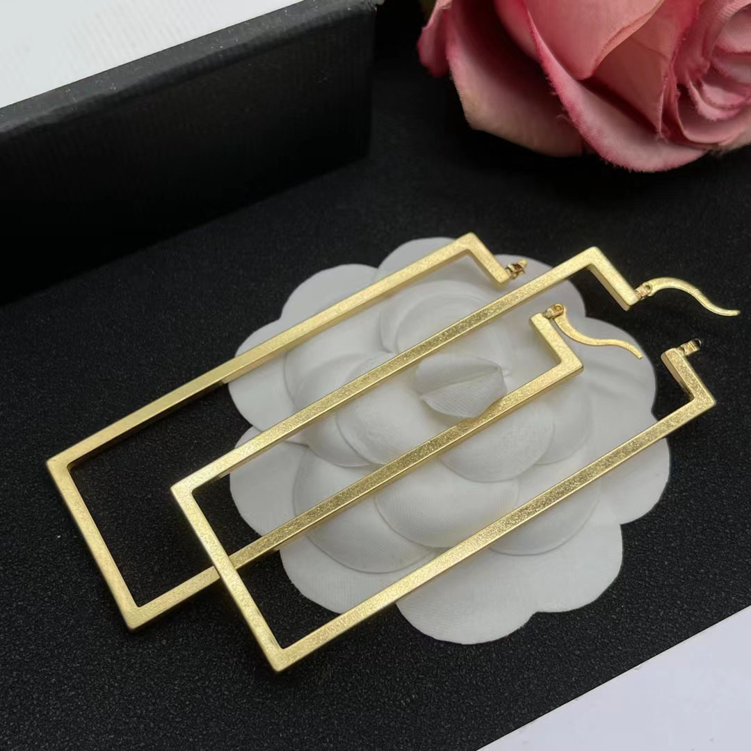 2023 New Have stamps Rectangle Big Earrings Gold Fashion Simple Earring Women Wedding Party Brand Designer Jewelry High Quality With Box