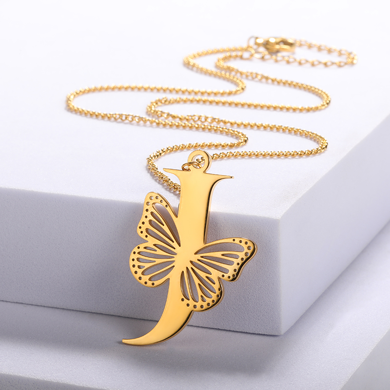 Dainty Big Butterfly Lettres Colliers Pour Femmes Fille Bijoux En Acier Inoxydable Chaîne Initiale Pendentif Collier