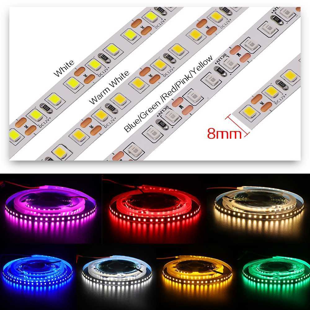 شرائح LED DC 12V ملونة LED Strip Lights SMD 2835 5M مقاوم للماء 2PIN دافئ أبيض أبيض اللون الأزرق الأصفر 1M 2M 3M 4M 60/M شريط مرن IP20 P230315