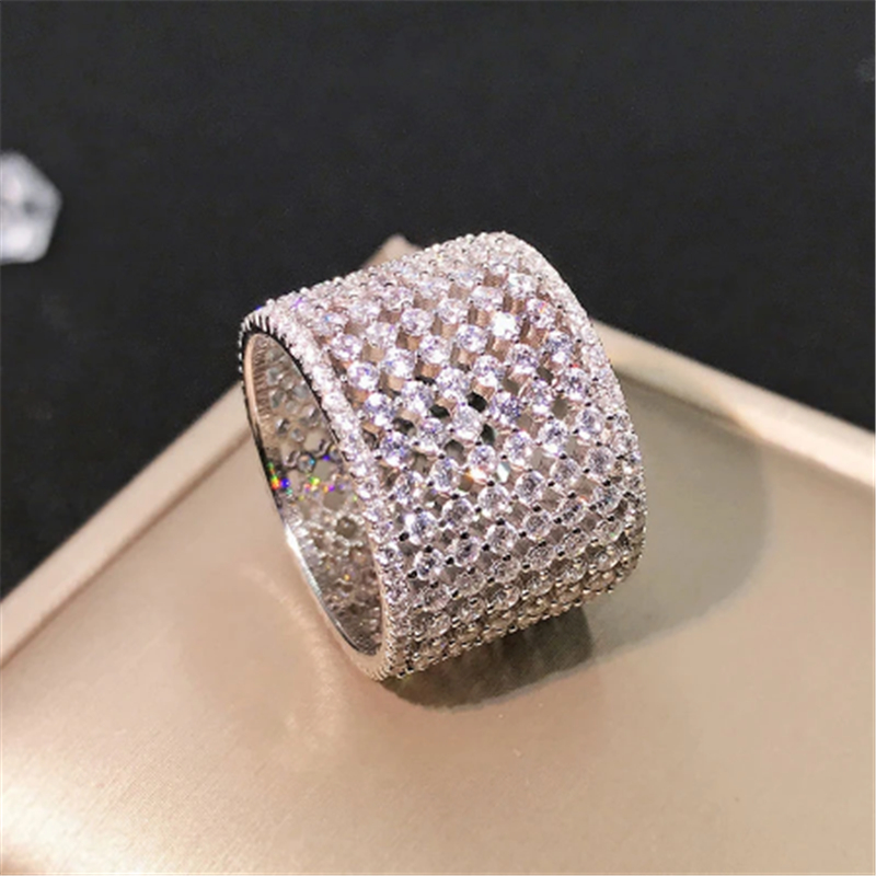 Hollow AAAAA Zircon Ring White Gold Filled Party Wedding band Rings for Women Bridal Engagement Jewelry Birthday Gift